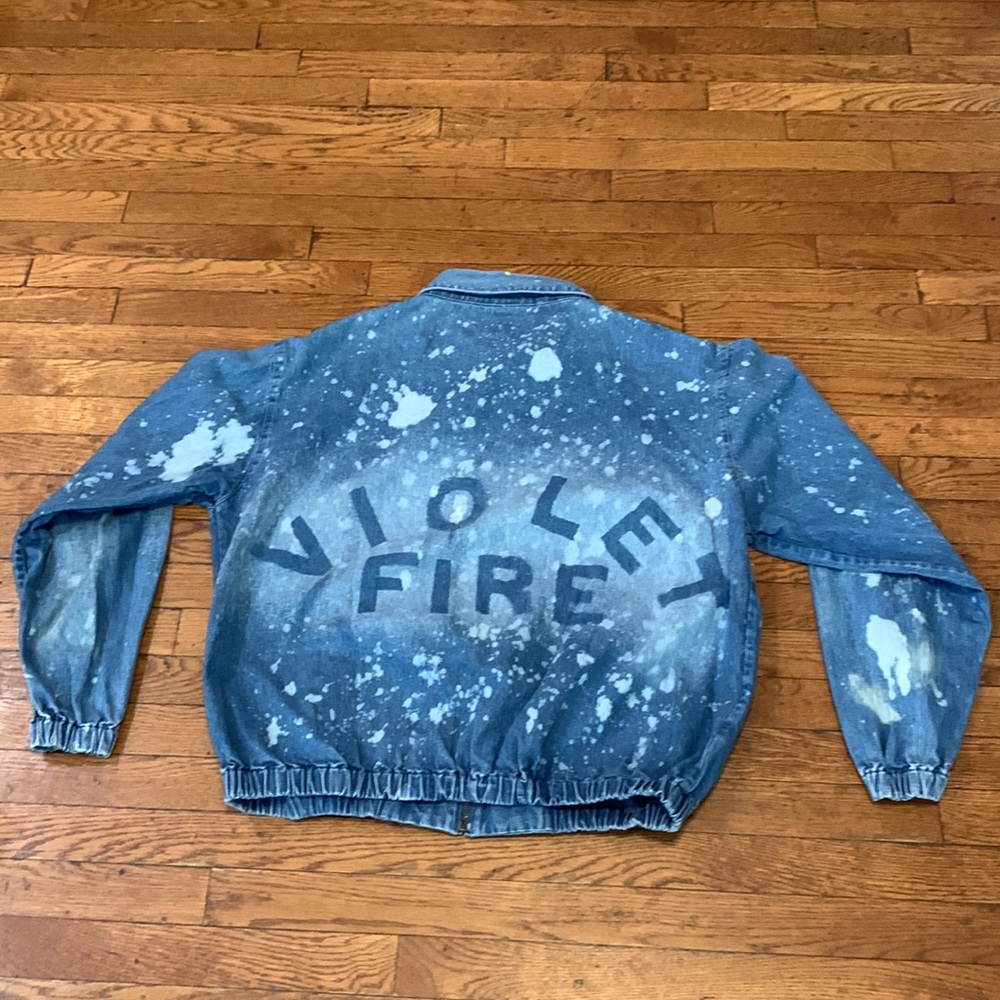 🔥Vintage 90s WEK Boxy Blue Acid Wash Denim Zip up Jacket w/ Pockets Size XL - Picture 4 of 4